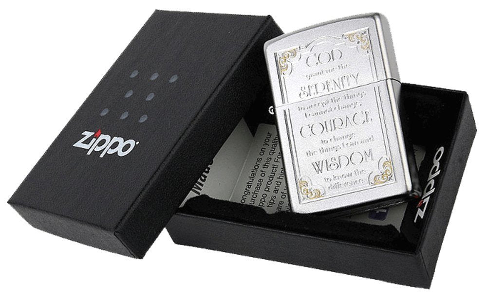 Zippo Serenity Prayer, Satin Chrome Lighter #28458