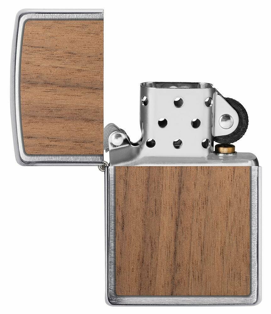 Zippo WOODCHUCK USA Walnut 100% Real Wood, Brushed Chrome Lighter #49039
