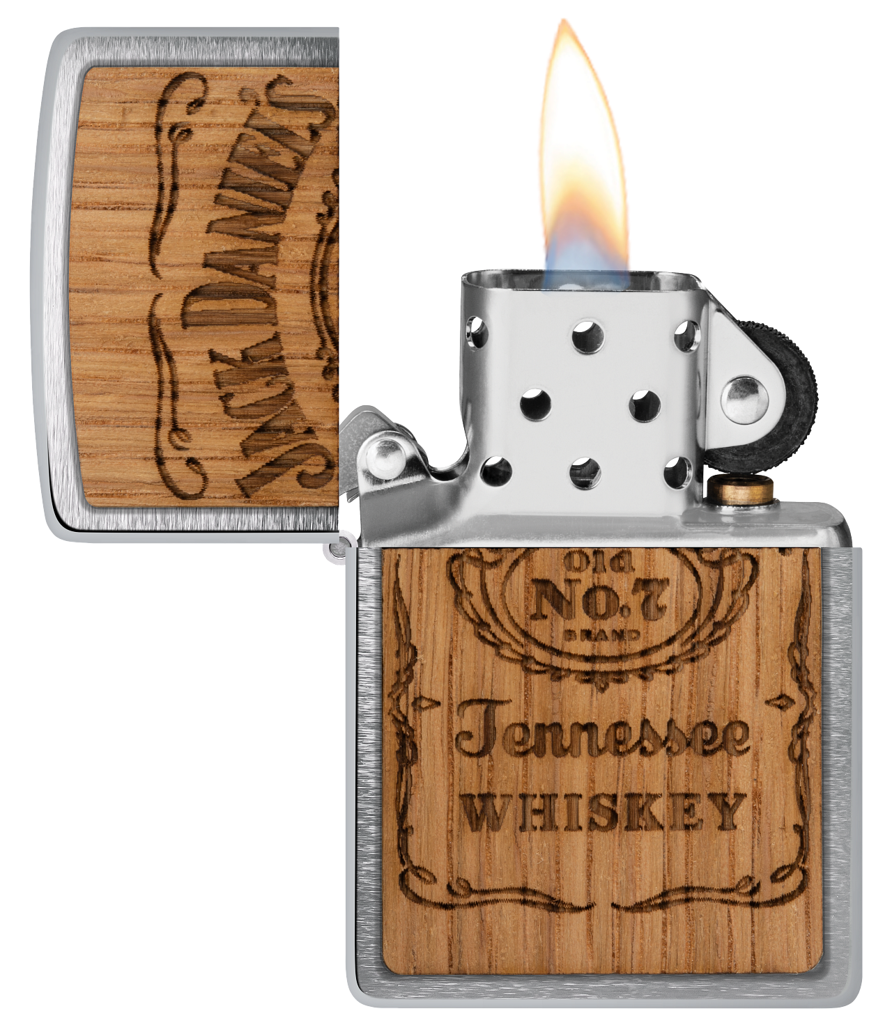 Zippo WOODCHUCK USA Jack Daniels Tennesse Whiskey, Brushed Chrome Lighter #48392