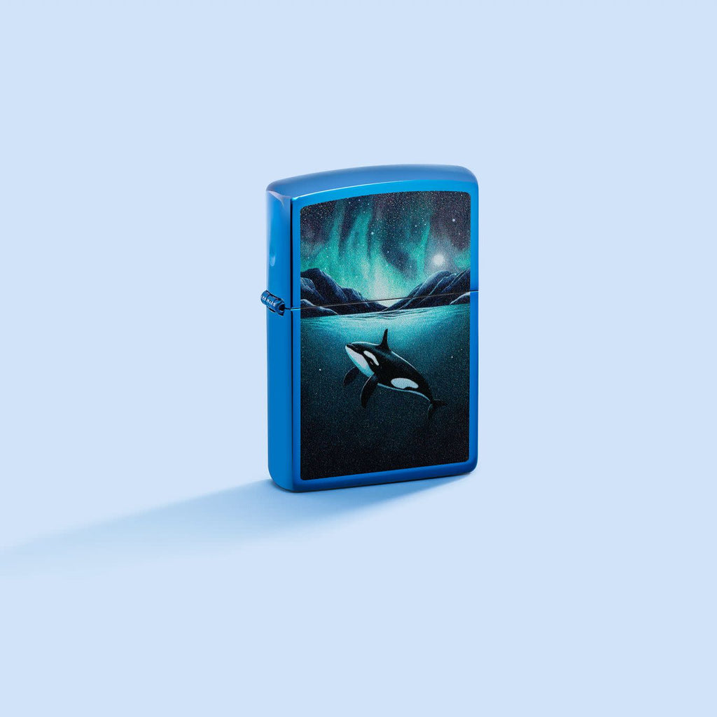 Zippo Orca Killer Whale, High Polish Blue Lighter #48984