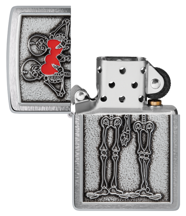 Zippo Romantic Skeleton Emblem, Brushed Chrome Lighter #48688
