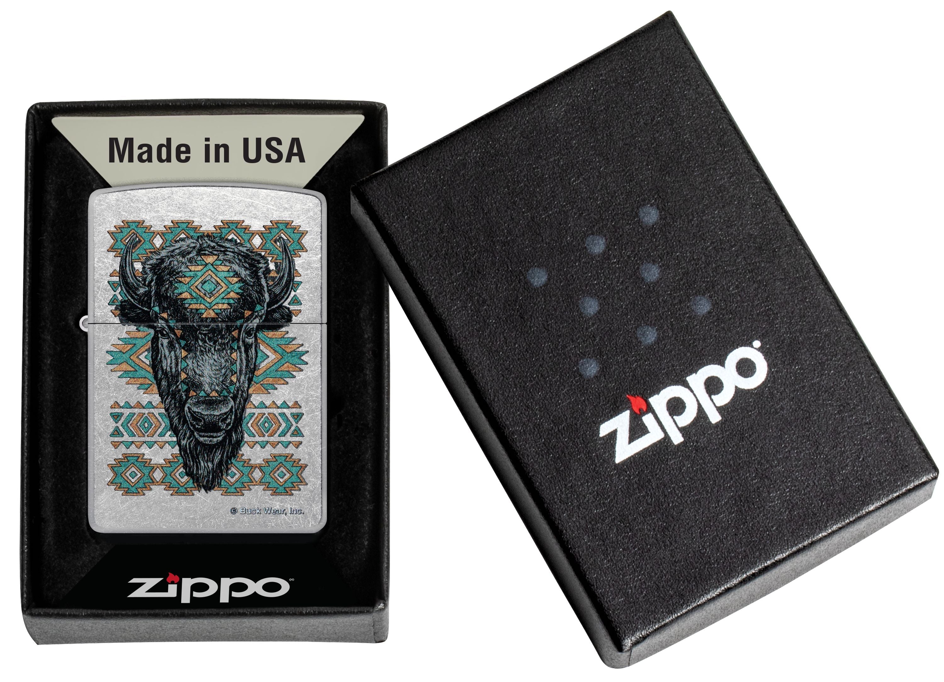Zippo Buck Wear Buffalo, Street Chrome Lighter #46422