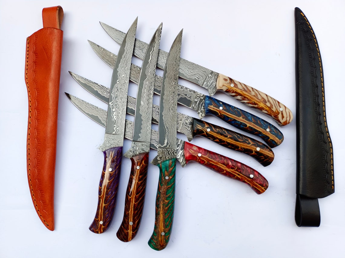 Custom Handmade Damascus Fillet Knife – 8” Razor-Sharp Precision with Resin Handle