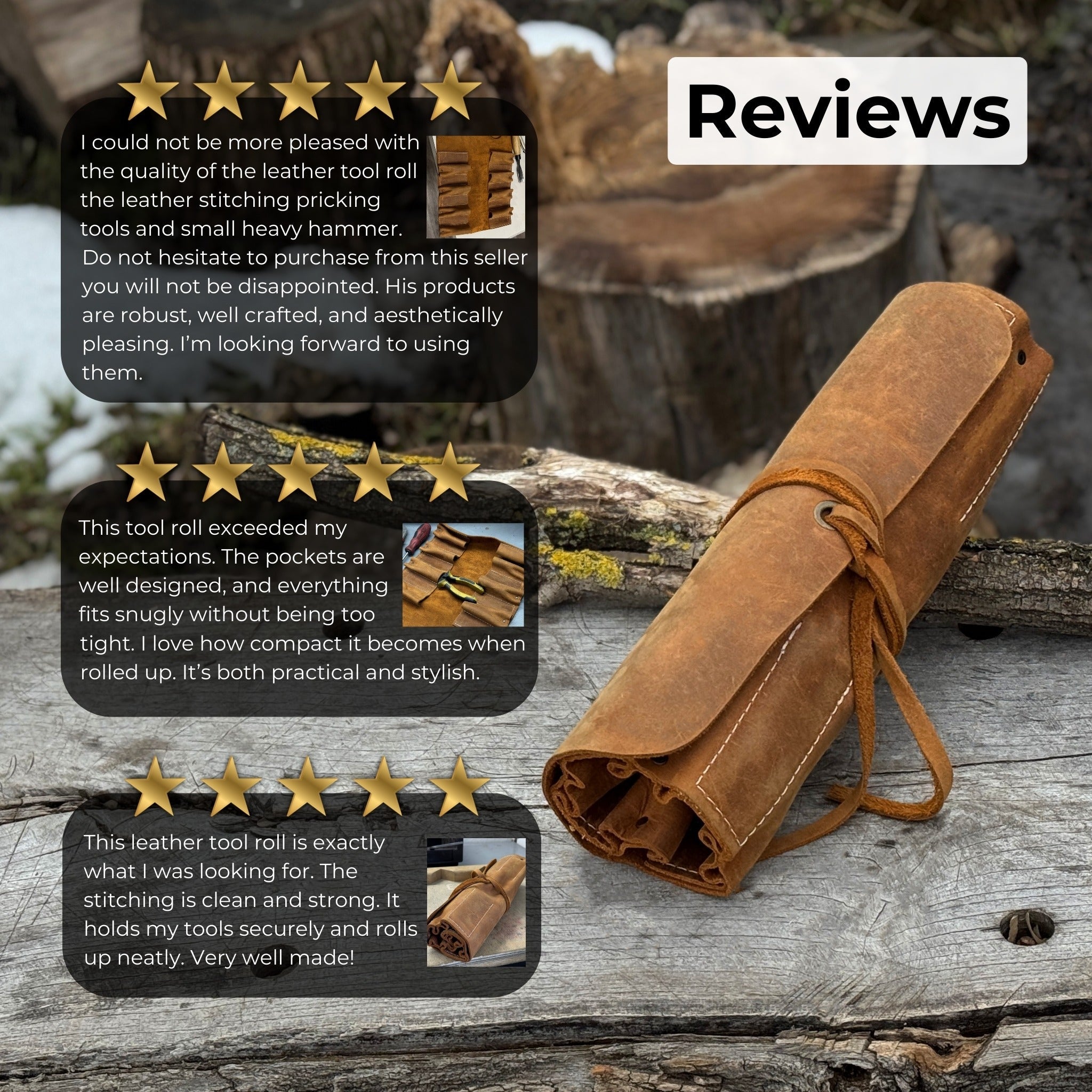 8 Pocket Leather Tool Roll