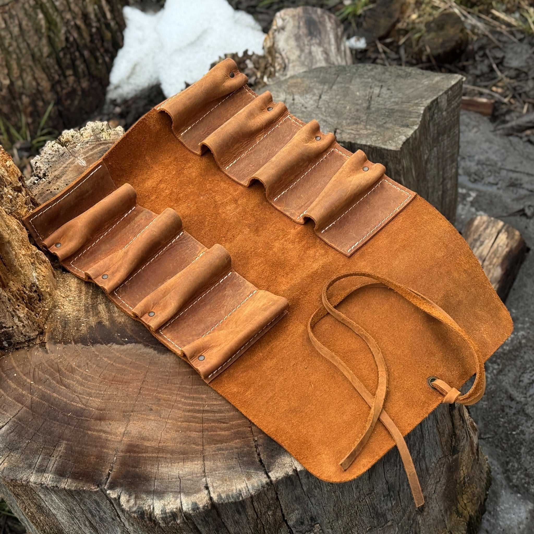 8 Pocket Leather Tool Roll