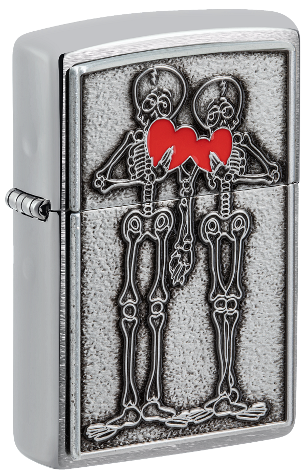 Zippo Romantic Skeleton Emblem, Brushed Chrome Lighter #48688