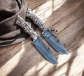 CSKforged deer hook knife set with acid wash blades and pinecone handle, ideal for hunting and outdoor use.