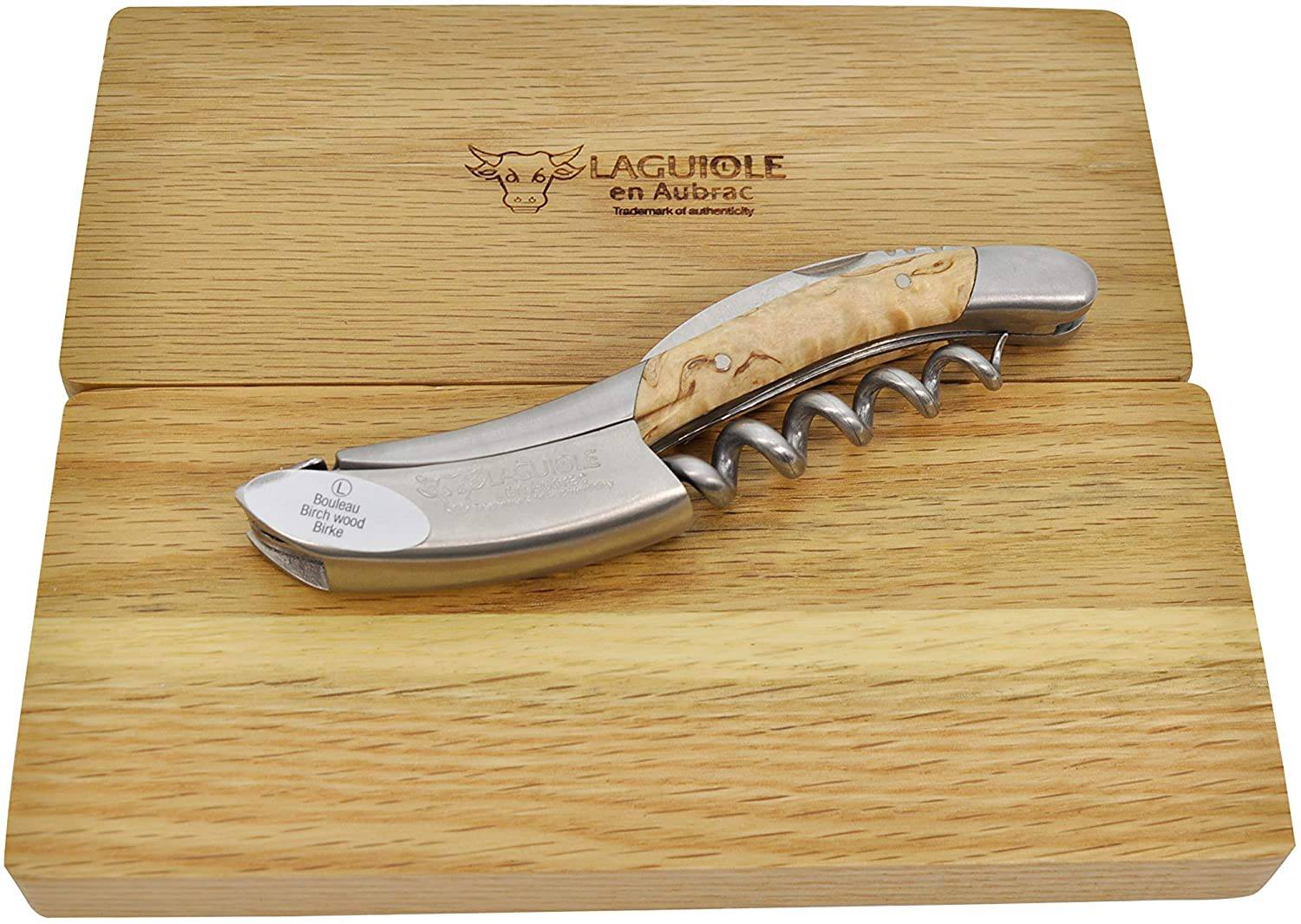 Handcrafted Sommelier Waiter's Corkscrew with Birchwood Handle, Brushed Bolster by Laguiole en Aubrac