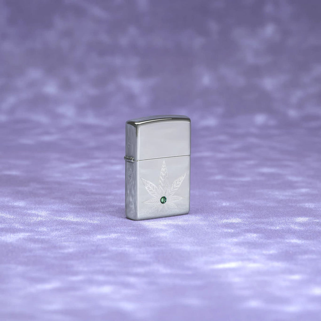 Zippo Cannabis Crystal, High Polish Chrome Lighter #46126