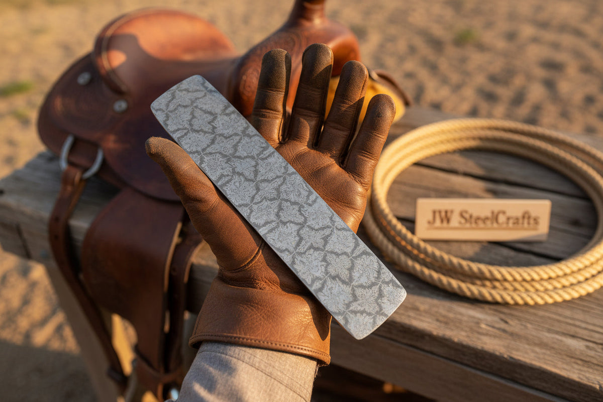 Stonebrand Damascus Billet Bar 10" Handmade Mosaic Turtle Shell - Damascus steel bar | Relic & Reel