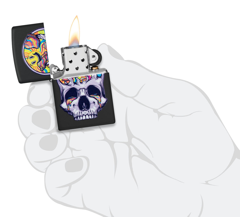 Zippo Psychedelic Skull Black Light, Black Matte Lighter #48737