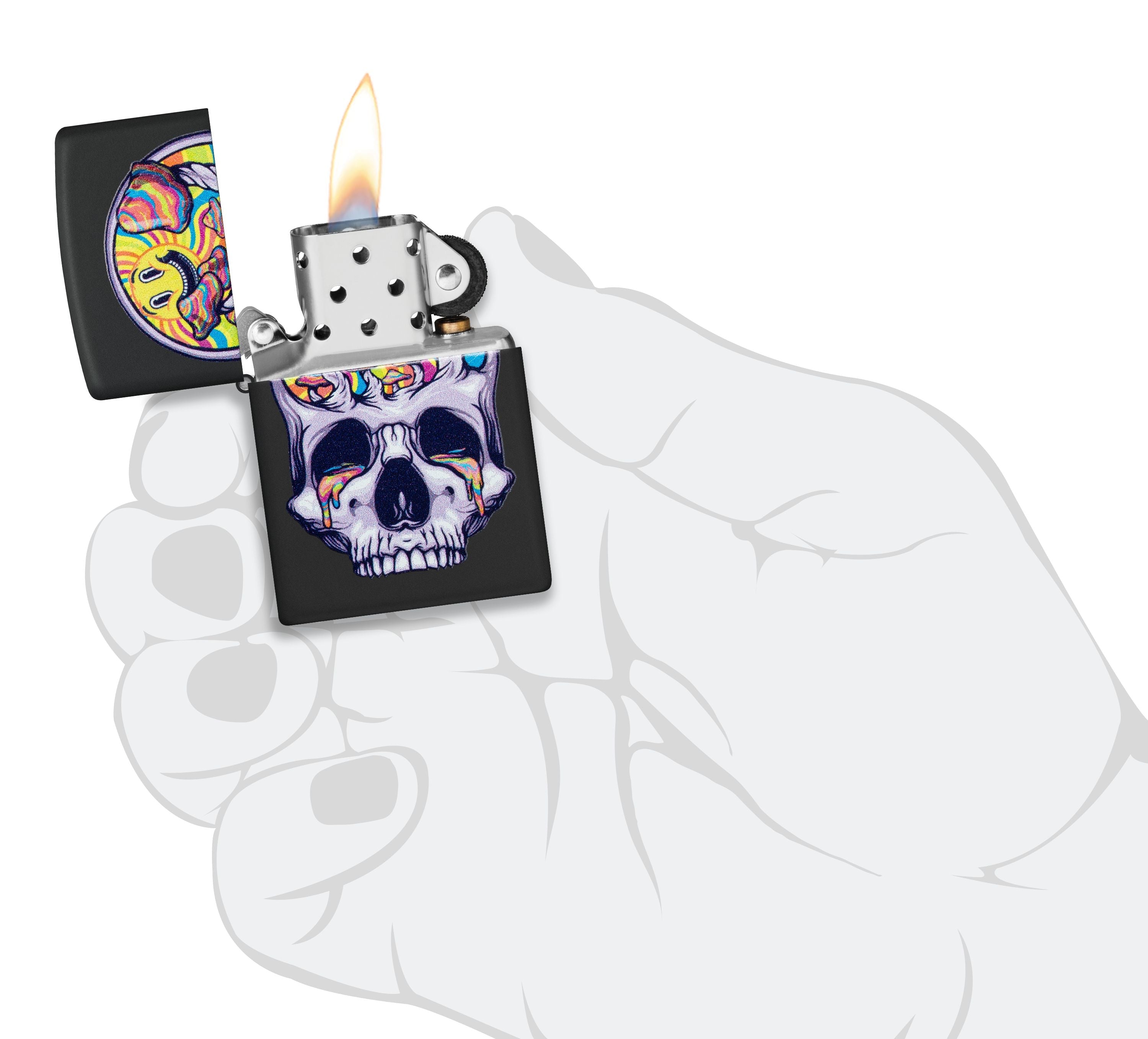 Zippo Psychedelic Skull Black Light, Black Matte Lighter #48737