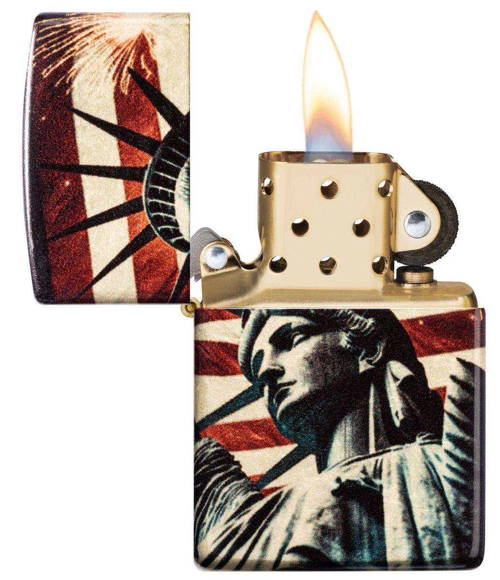 Zippo Statue of Liberty Patriotic 540°, Tumbled Brass Lighter #47186
