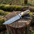 13" Damascus Steel Bowie Knife with Authentic Stag Handle