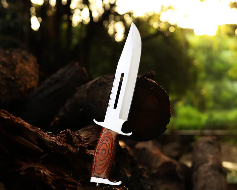 Premium Handmade J2 Steel Bowie Knife – 15" Pakka Wood Handle with Steel Guard & Leather Sheath
