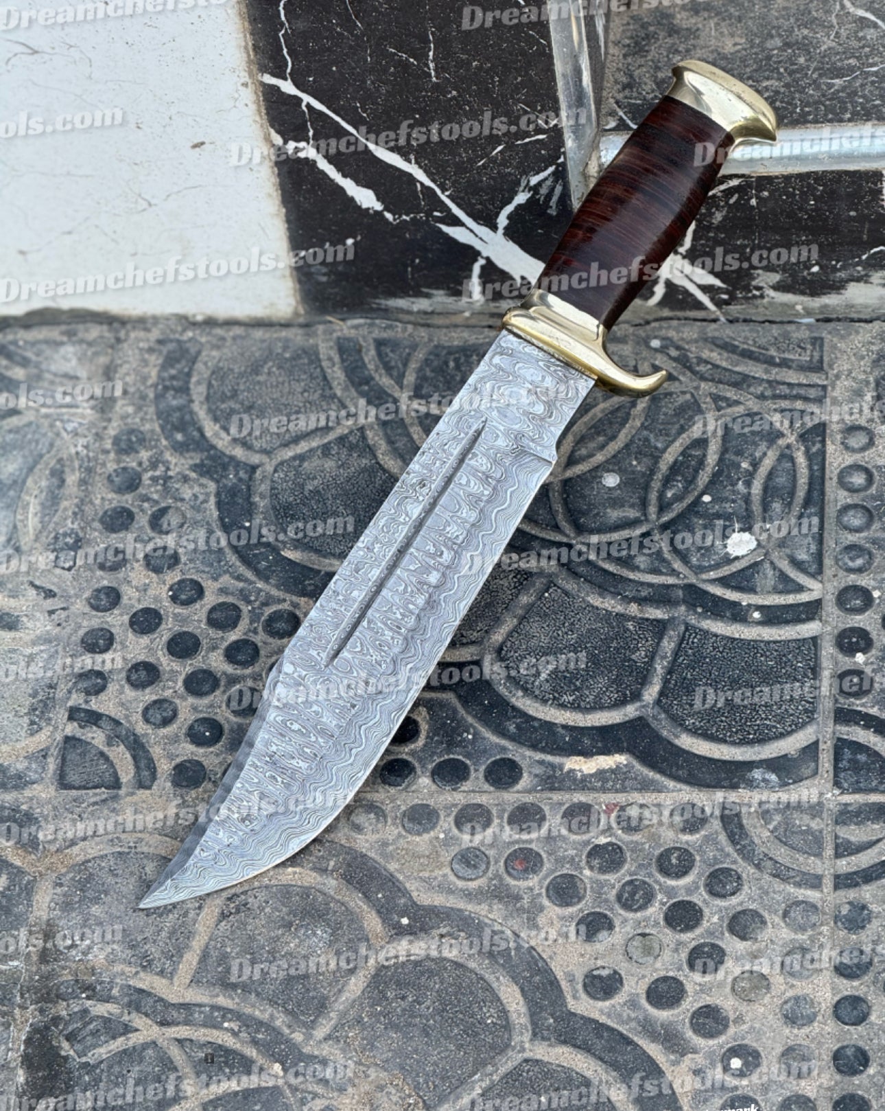 Damascus Hunting Knife, Crocodile Dundee Bowie Knife, Damascus Fixed Blade Knife, Gigantic Damascus Knife