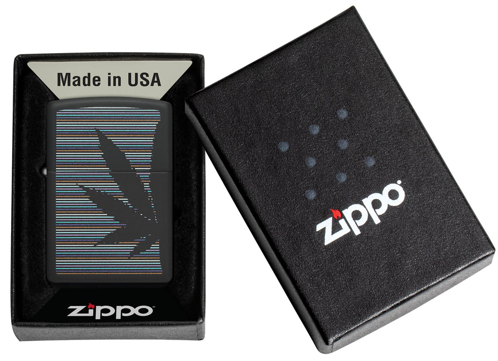 Zippo Cannabis Pinstripes, Black Matte Lighter #48927