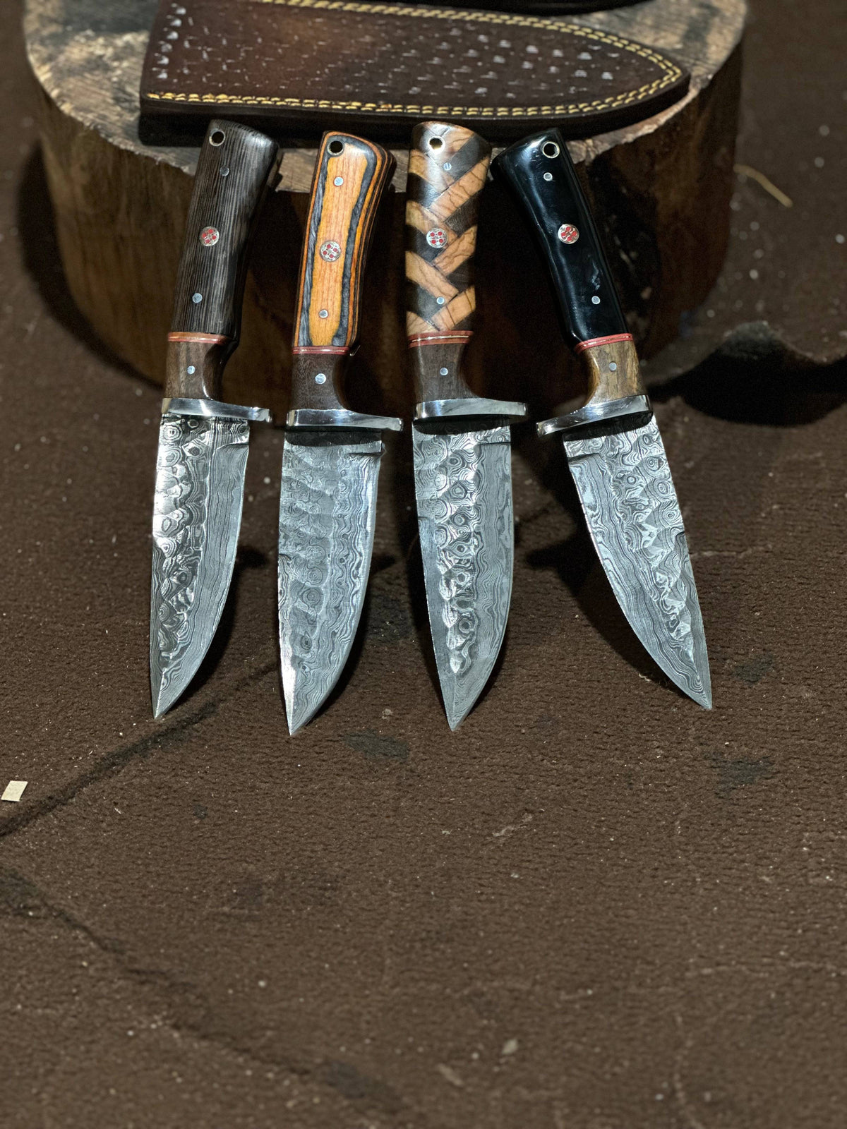 Hand forged hunting knife with a sharp blade and leather handle from Knives Gear Garage, suitable for outdoor and hunting use.