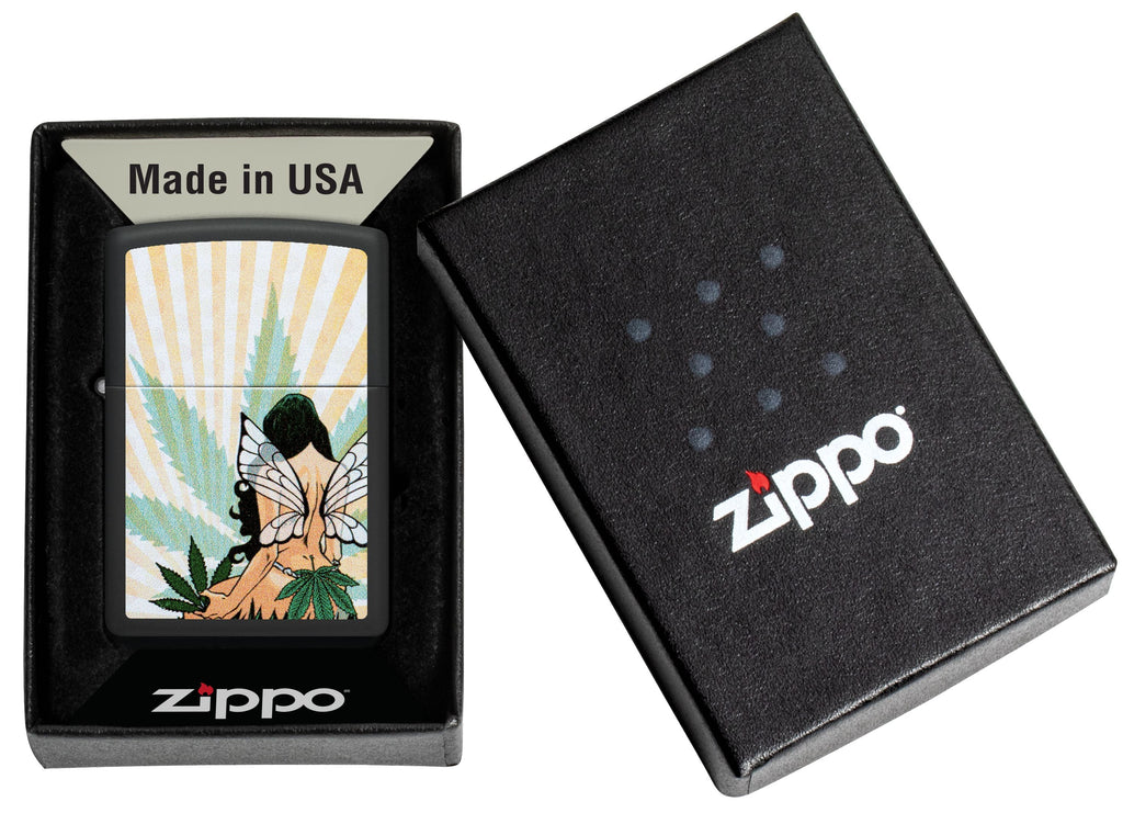 Zippo Cannabis Fairy, Black Matte Lighter #46576
