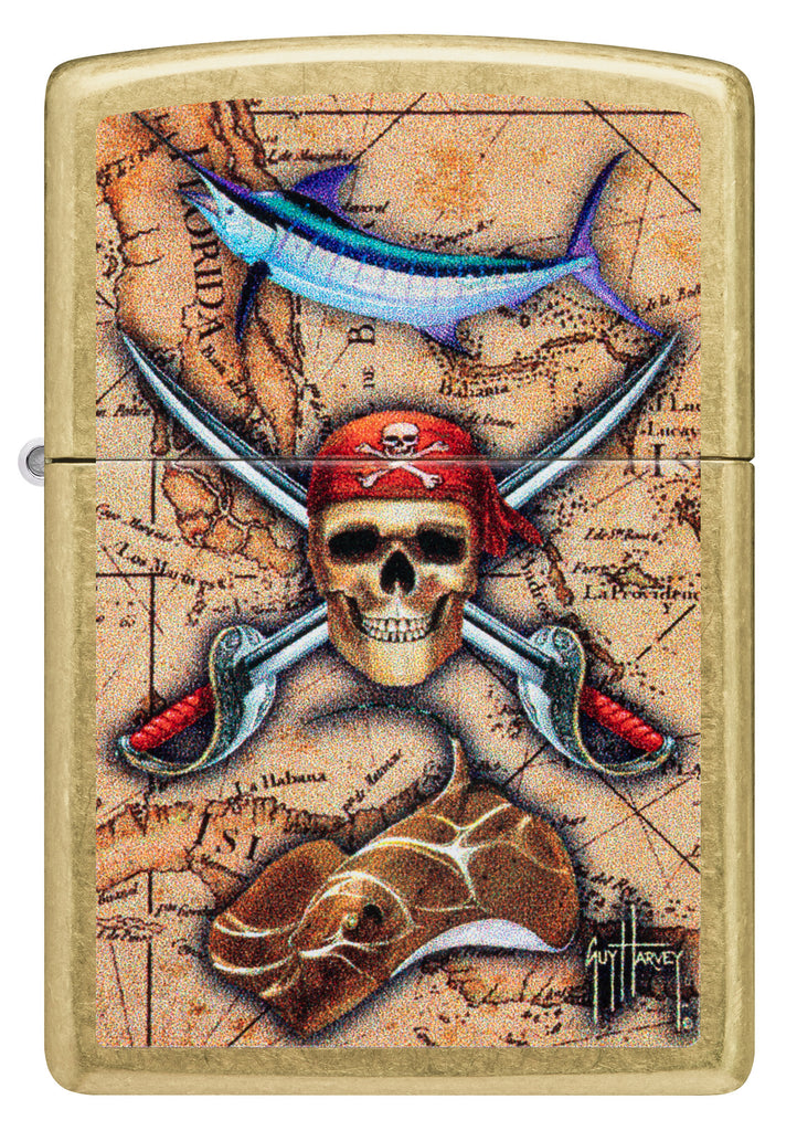 Zippo Guy Harvey Pirate Crossbones, Street Brass Lighter #48966
