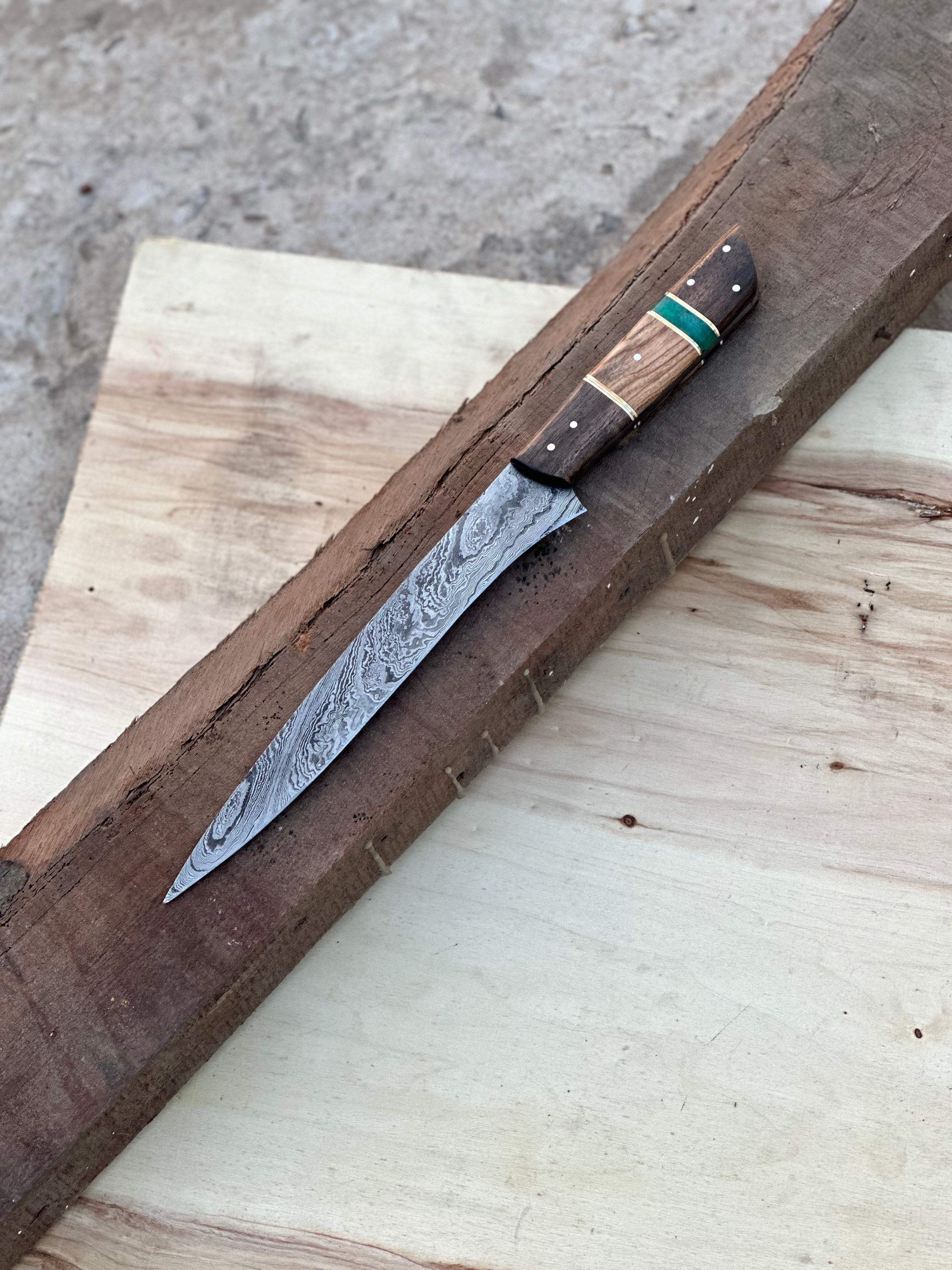 Handmade Damascus Steel Large Fillet Knife Hunting Fishing, Full Tang 13.5 inch
