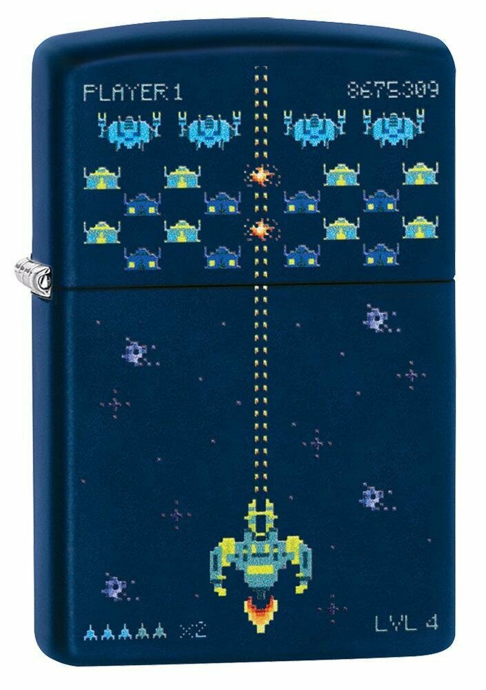 Zippo Space Invaders Pixel Retro Game, Navy Blue Matte Lighter #49114