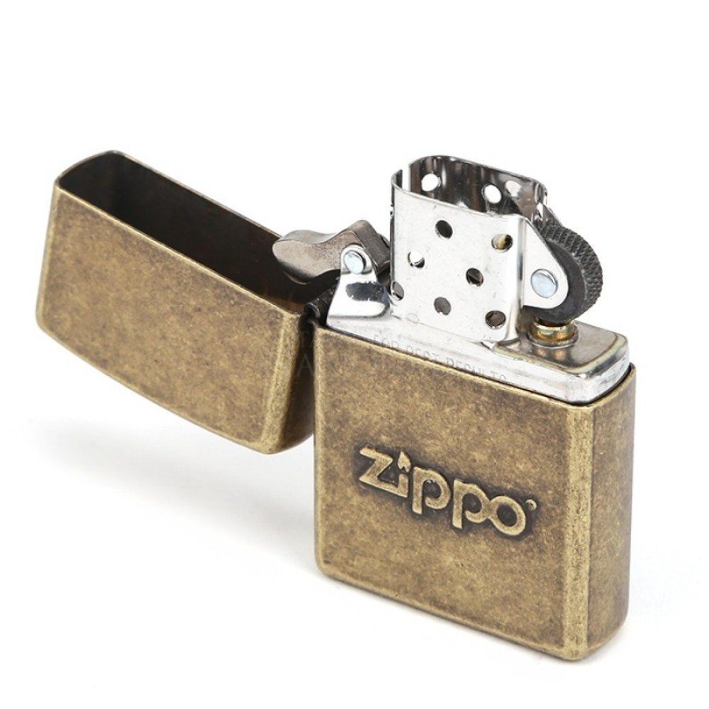 Zippo Stamped Logo, Antique Brass Lighter #28994