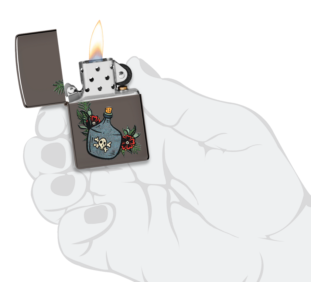 Zippo Poison & Roses Black Ice & Leather Pouch Gift Set #LPGS-LPLBK-48409