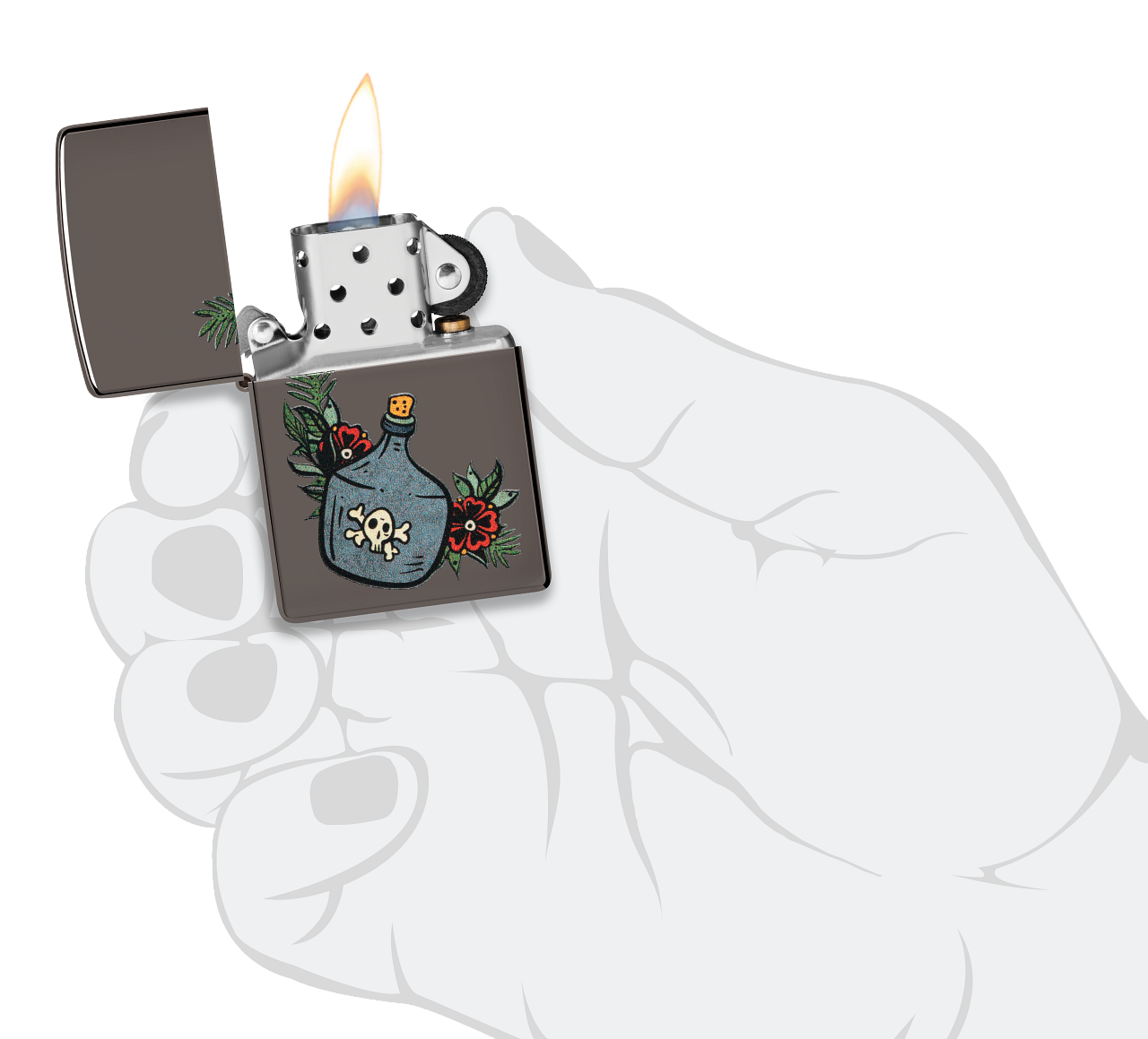 Zippo Poison & Roses Black Ice & Leather Pouch Gift Set #LPGS-LPLBK-48409
