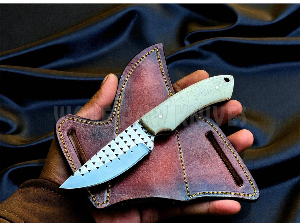 Camel Bone Ranch Skinner Knife with Rasp-Textured Blade