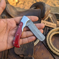 Crimson Ridge Folding Bull Cutter 8" Handmade Damascus Wood Handle