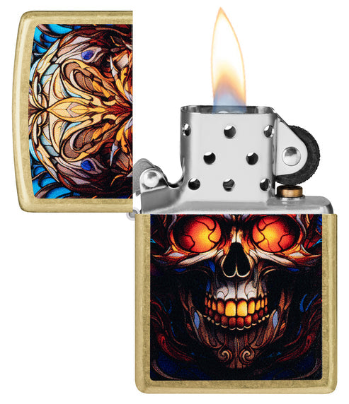 Zippo Stained Glass Skull, Street Brass Lighter #46715