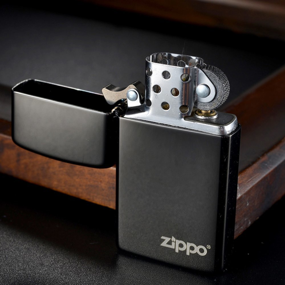 Zippo Slim High Polish Black with Logo, Lighter #28123ZL