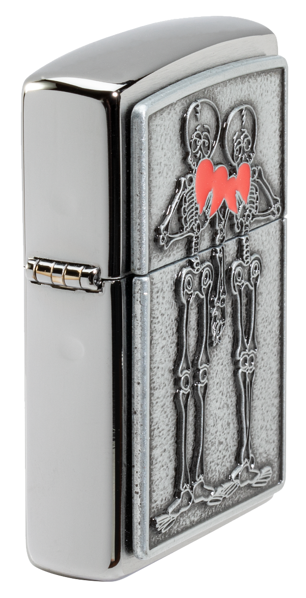 Zippo Romantic Skeleton Emblem, Brushed Chrome Lighter #48688
