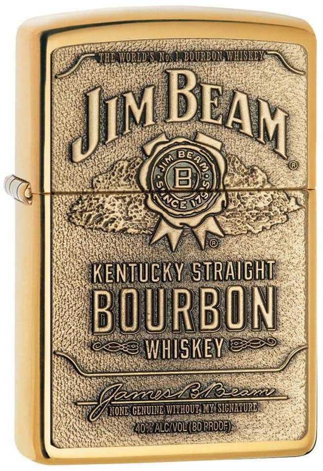 Zippo Jim Beam Kentucky Bourbon Whiskey, High Polish Brass Lighter #254BJB.929