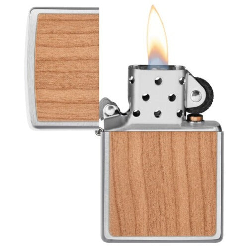 Zippo WOODCHUCK USA Cherry Wood Emblem, Brushed Chrome Lighter #49462