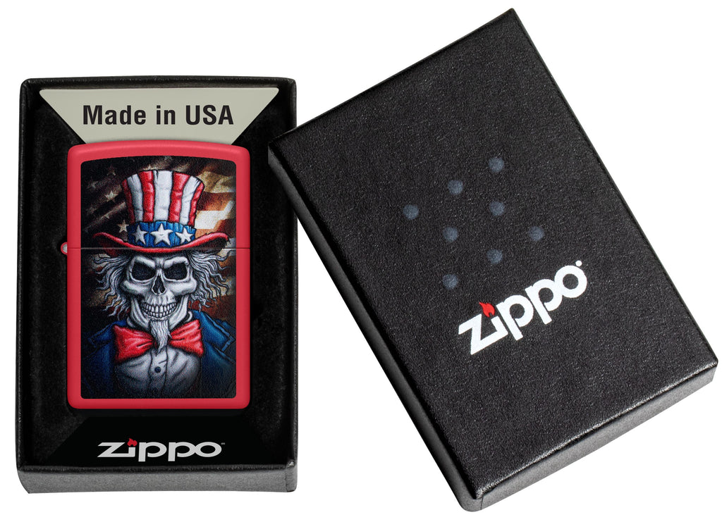 Zippo Uncle Sam Skull Patriotic, Red Matte Lighter #46696
