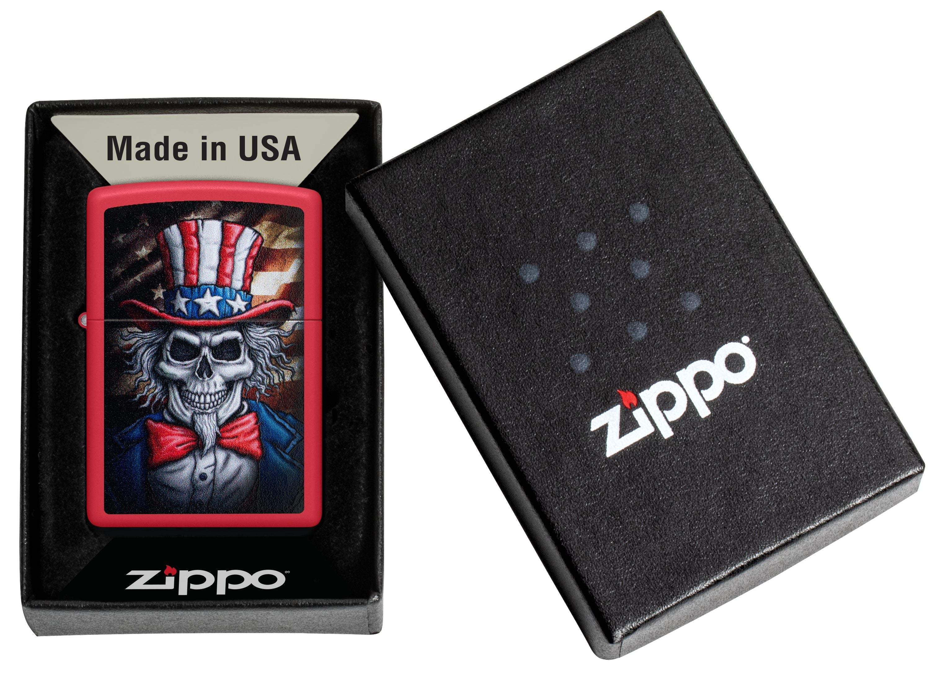 Zippo Uncle Sam Skull Patriotic, Red Matte Lighter #46696