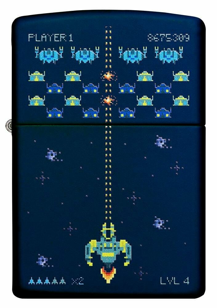 Zippo Space Invaders Pixel Retro Game, Navy Blue Matte Lighter #49114