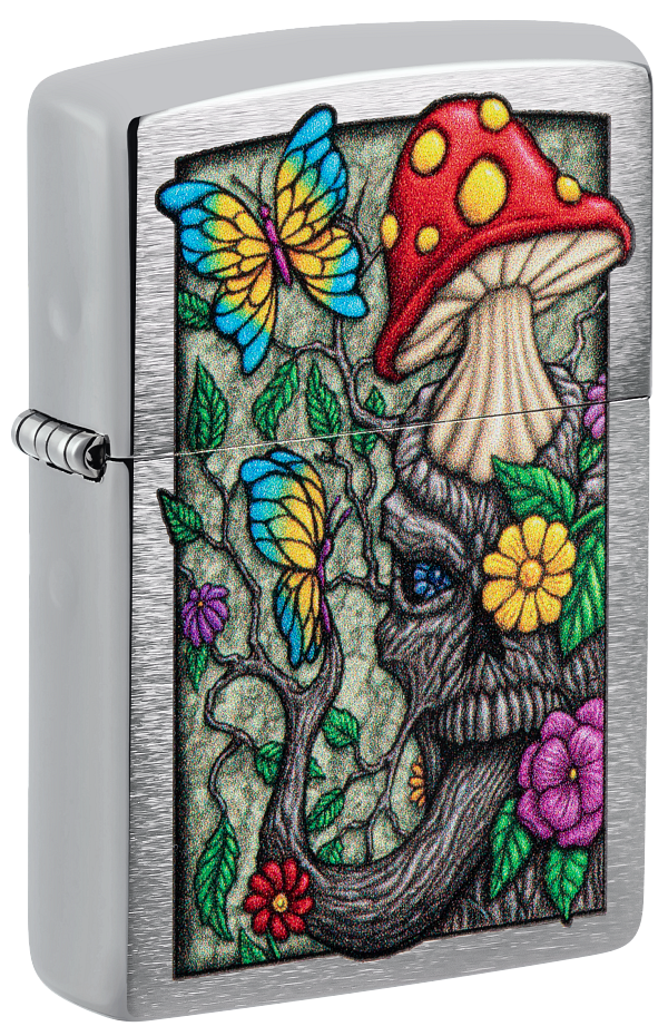 Zippo Trippy Mushroom, Brushed Chrome Lighter #48635