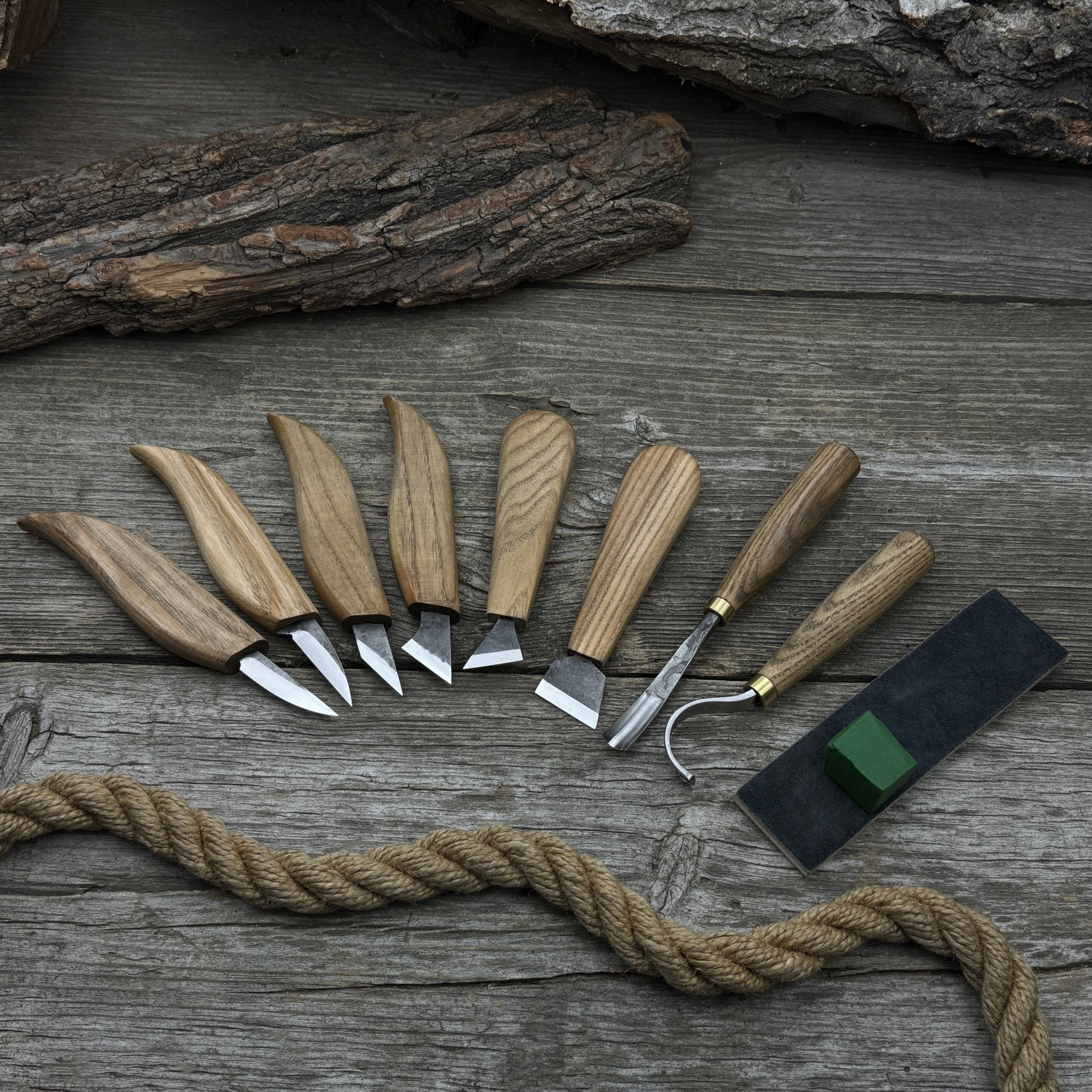 9-Piece Spoon Carving Tool Set with Sharpening Board