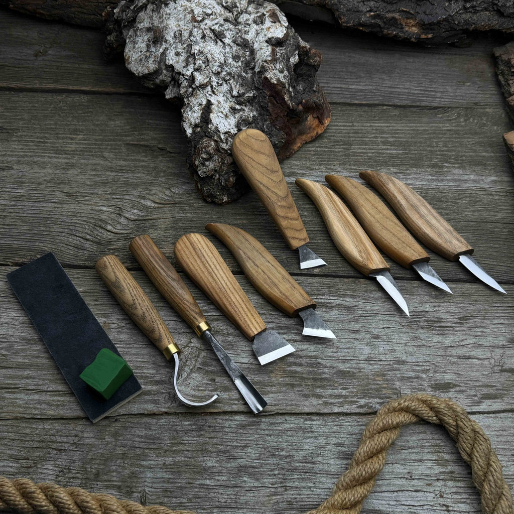 9-Piece Spoon Carving Tool Set with Sharpening Board