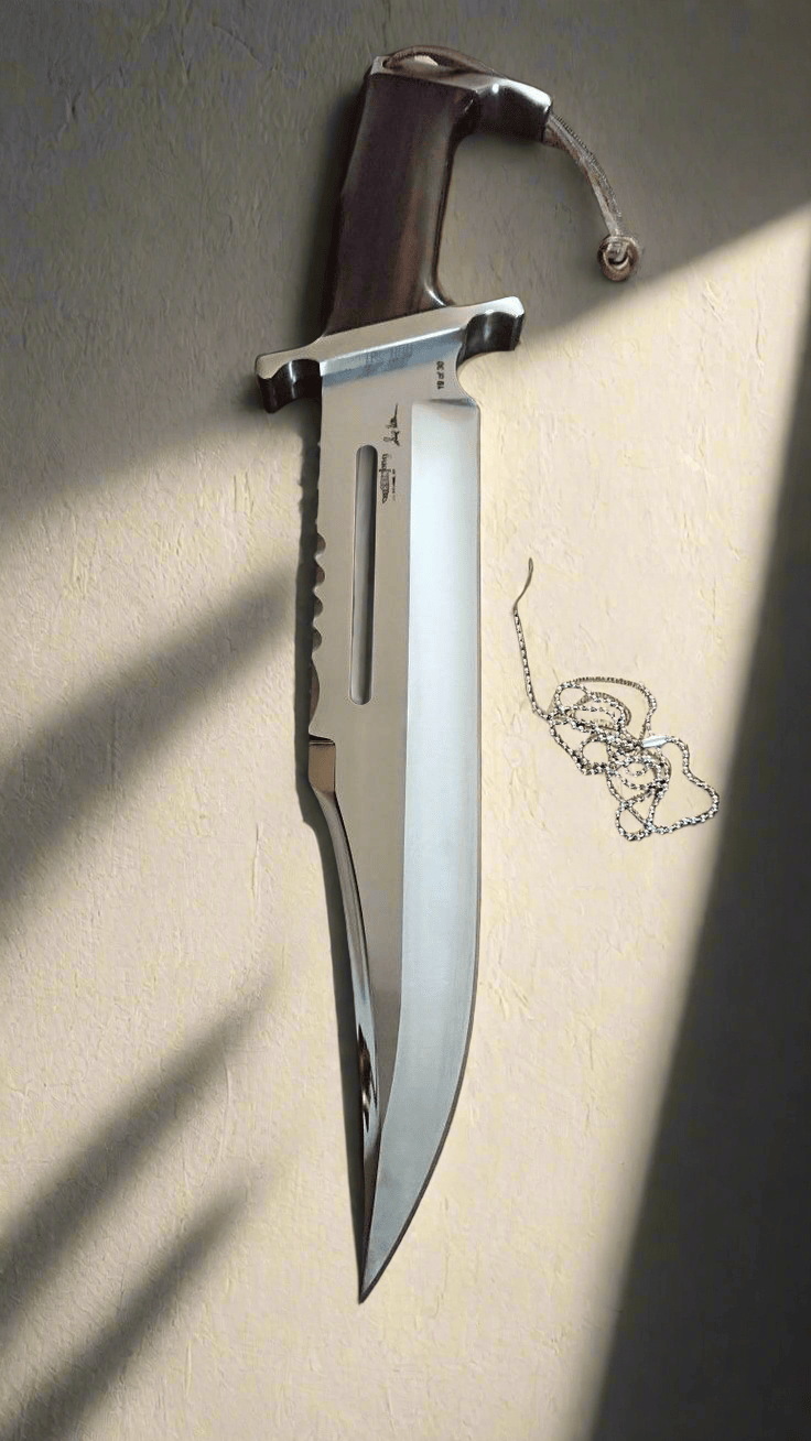 CSKforged Rambo Knife with D2 steel blade, survival knife featuring a sturdy handle and sharp edge for outdoor tasks.