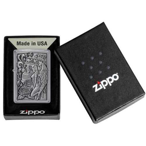 Zippo Skull and Angel Emblem, Street Chrome Lighter #49442