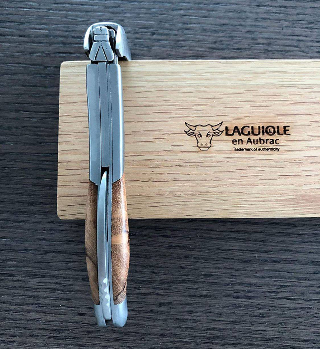 Handcrafted Sommelier Waiter's Corkscrew with Teak Burl Wood Handle, Brushed Bolster by Laguiole en Aubrac