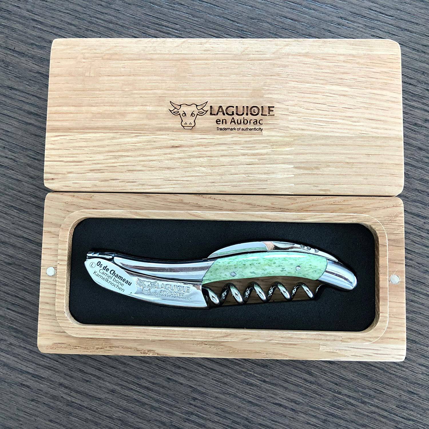 Handcrafted Sommelier Waiter's Corkscrew with Green Camel Bone Handle by Laguiole en Aubrac