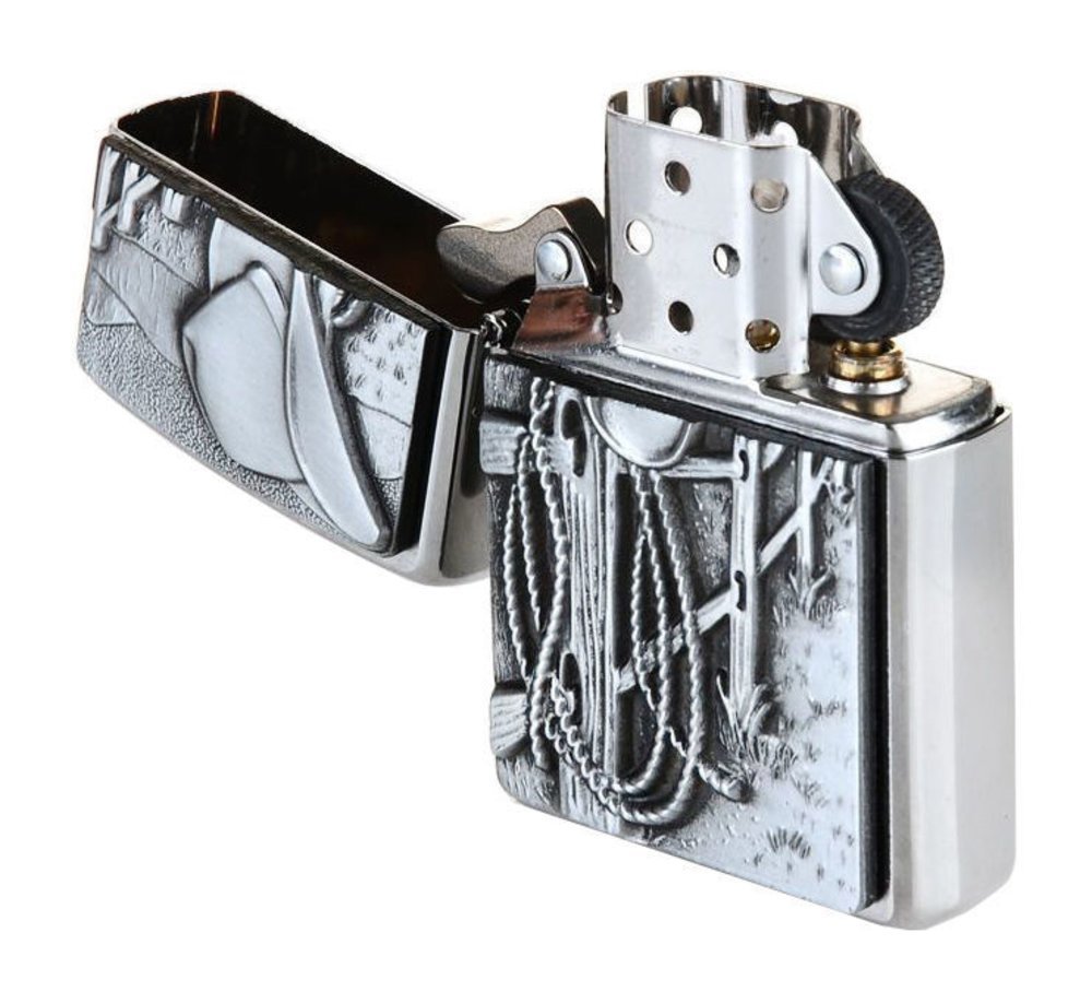 Zippo Resting Cowboy Emblem, Brushed Chrome Lighter #24879