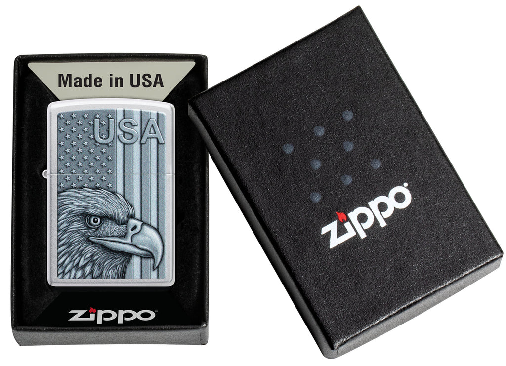 Zippo USA Pride Eagle, Satin Chrome Lighter #46825