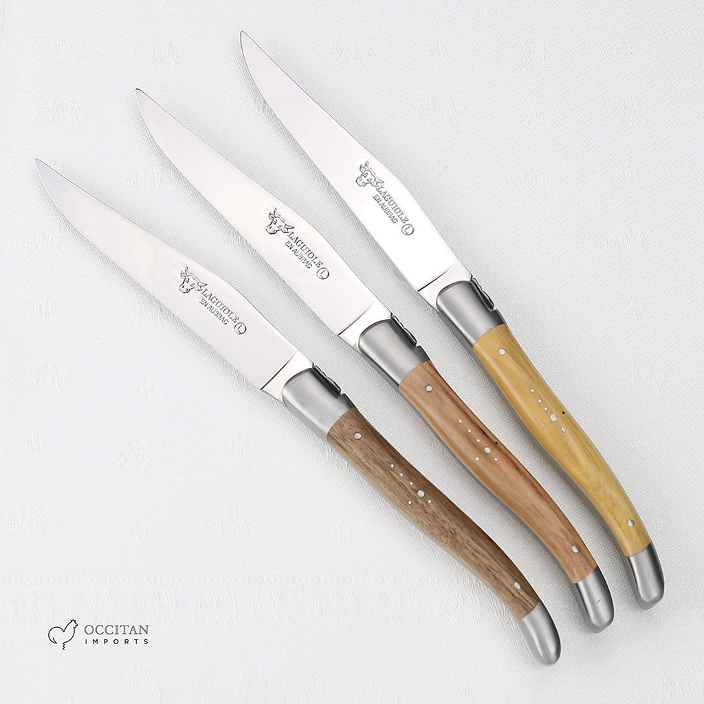 Laguiole en Aubrac Handcrafted 6-Piece Steak Knife Set with Mixed French Wood Handles