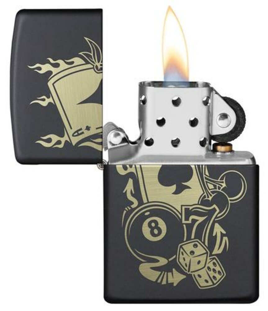 Zippo Gambling Casino Billiards, Black Matte Lighter #49257